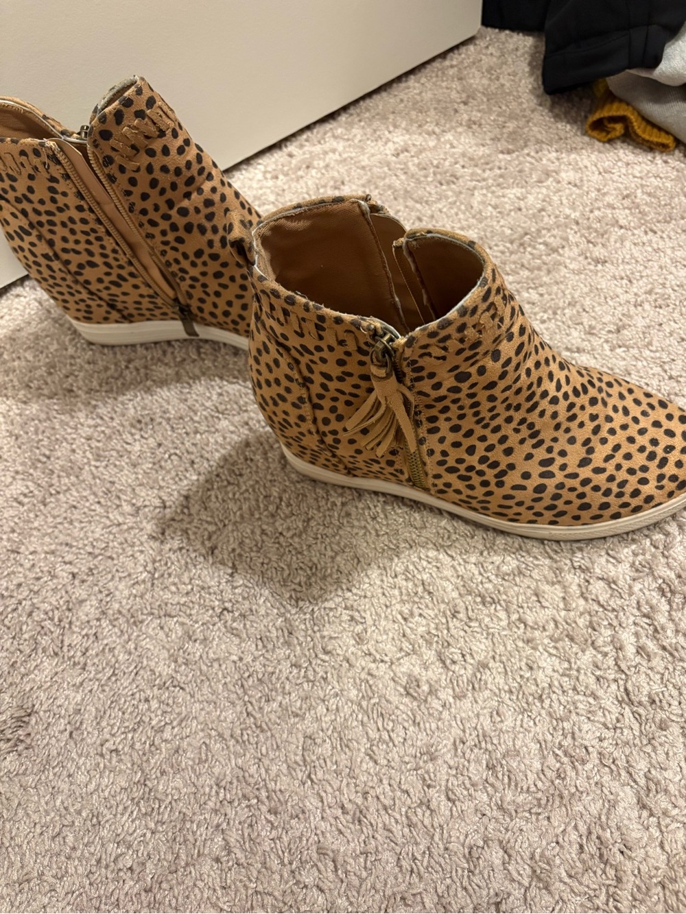 CCOCCI Leopard Print Tan Ankle Wedge Booties